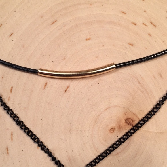 Black choker tassle black gold choker boho NEW double layer choker necklace - Picture 9 of 10